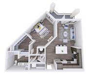 A 3D floor plan of a house showing the layout of the rooms.