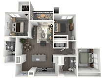 A 3D floor plan of a house showing all rooms and their layouts.