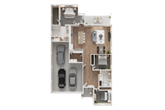 A floor plan of a house with a garage and a living room at Westpark in Buckeye, Arizona