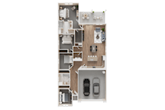 A floor plan of a house with a garage and a car at Westpark in Buckeye, Arizona