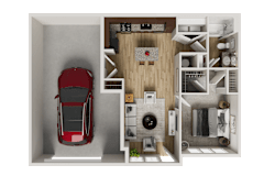 One bedroom apartment 3D floor plan at Woodlands at Abington Station Apartments, Abington