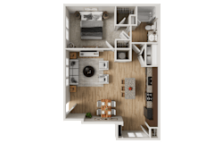One bedroom apartment 3D floor plan at Woodlands at Abington Station Apartments