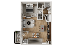 One bedroom apartment 3D floor plan at Woodlands at Abington Station Apartments, 2351