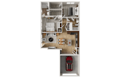 Two bedroom two bath 2D floorplan with walk-in closet at Woodlands at Abington Station Apartments, Abington, null 2351