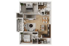 Two bedroom apartment 3D floor plan at Woodlands at Abington Station Apartments, Abington