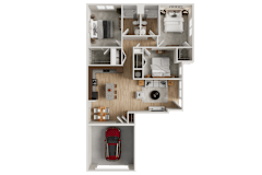 Two bedroom apartment 3D floor plan at Woodlands at Abington Station Apartments, Abington