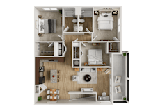 Two bedroom apartment 3D floor plan at Woodlands at Abington Station Apartments