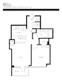 One bedroom floor plan with balcony at Liberty Sky Apartments, Salt Lake City, UT 84111