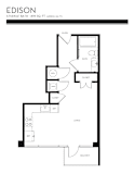 Studio apartment floor plan with bathroom and kitchen at Liberty Sky Apartments, Utah, 84111