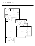 One bedroom floor plan with walk-in closet and balcony at Liberty Sky Apartments, Salt Lake City, UT