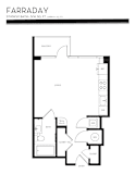 Studio floor plan with balcony and living area at Liberty Sky Apartments, Salt Lake City, 84111