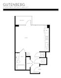Studio floor plan with kitchen and full bathroom at Liberty Sky Apartments, Salt Lake City, UT 84111