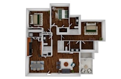 Floor plan 3 bed 3 bath at Ethan Pointe Apartments, Greensboro, NC