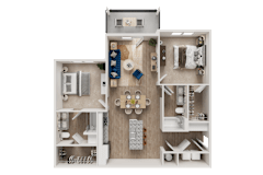 Two Bedroom B Floor Plan at The Landings at Hard Scrabble, South Carolina, 29203