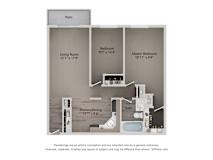 A diagram of a house layout with a living room, bedrooms, a kitchen/dining area, and a bathroom.
