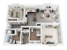 The Shelby – 1,132 sq ft 2-bedroom 2-bath loft Cole Motor Indianapolis | Cole Noble District