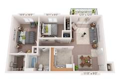a floor plan of a two bedroom apartment with two bathrooms and a balcony with a teddy