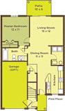 One Bedroom FloorPlan at Heritage Trail, Terre Haute