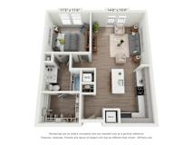 a 3d floor plan of a 1 bedroom apartment