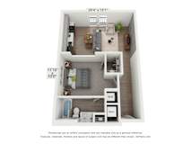 a 3d floor plan of a 1 bedroom apartment