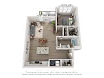 a stylized floor plan with a bedroom and a living room