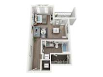 Dovetail is a studio floor plan with open concept floor plan in the living, dining, kitchen and sleeping space at 543 sq ft  at Plat 4 at Research Triangle, Durham, NC