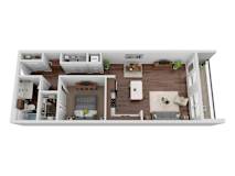 a floor plan of a one bedroom apartment with a bathroom and living room