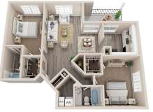 2 bed 2 bath Poplar floor plan, 1070 Sq. Ft. at The Winds at Poplar Creek, Schaumburg, IL