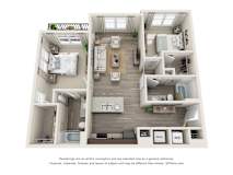 2 bedroom 2 bathroom Obsidian Floorplan Image at Whetstone Flats, Nashville, 1125 Sq. Ft.
