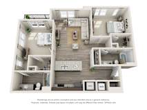 2 bedroom 2 bathroom Travertine Floorplan Image at Whetstone Flats, Tennessee, 37211, 1235 Sq. Ft.