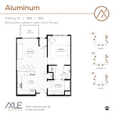 A floor plan for an Aluminum apartment with a balcony and patio available on select units.