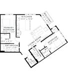 A black and white image of a floor plan for a house.