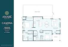 A floor plan for the Amare Santa Fe Camina Plan 2, a 2 bedroom, 2 bathroom apartment.