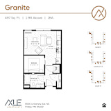 A floor plan for a 1 bedroom apartment at Granite.