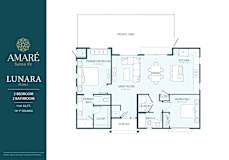 Amare Santa Fe Lunara floor plan with 2 bedrooms and 2 bathrooms.
