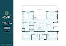 A floor plan for the Amare Santa Fe Tesora Plan shows a 3 bedroom, 2 bathroom layout.