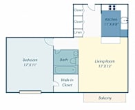 a floor plan of a house with a bedroom and a living room
