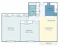 a floor plan of a house with a bedroom and a living room