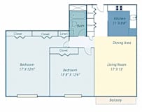 a floor plan of a house with a kitchen and a living room