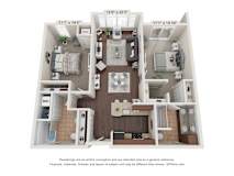 a 3d floor plan with a bedroom and a living room