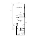 A drawing of a house floor plan with a living room, kitchen, bedroom and bathroom. at The Washington at Chatham, Pittsburgh, 15219