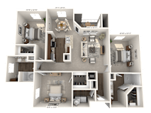 A 3D floor plan of a house showing the layout of the rooms.