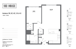 1 bed 1 bath floor plan T at 100 House Apartments, Jersey City