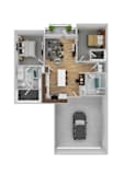 a 3 bedroom floor plan with a car in the garage