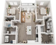 The Barcelona 2 bed 2 bath Floor Plan at Century Mundy Mill Apartments, Oakwood, GA 30566