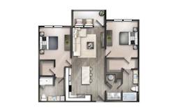2 bedroom 2 bathroom Floor plan A at Century University City, North Carolina
