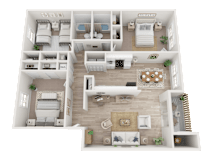 3 Bed 2 Bath Floorplan B at Dunwoody Glen, Atlanta, GA 30360