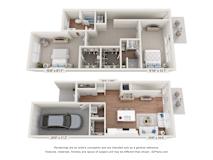 2 Bedroom 2 Bath Floor Plan at The One at Spartanburg, Spartanburg, South Carolina
