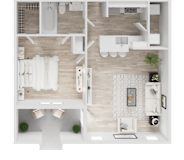3D floor plan with one bedroom at Trailside at Greenline Apartments, Cordova