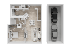 3D floor plan with two car garage at Trailside at Greenline Apartments, Cordova, TN 38018